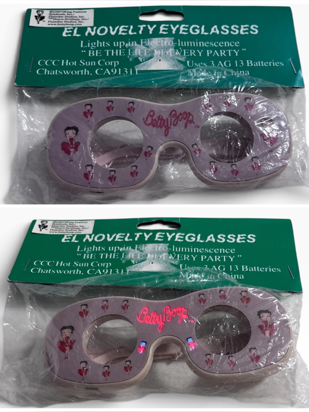 Vintage 2007 Betty Boop Collectible Light-Up EL Novelty Eyeglasses NOS Working